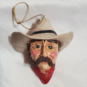 Vintage 4" Tall Resin Cowboy Head Christmas Tree Ornament (PAINT LOSS)